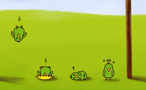 The bird falls to the ground. The bird falls to the ground.