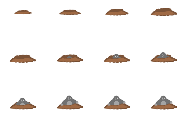 Animation sprites of the appearing mole Animation sprites of the appearing mole